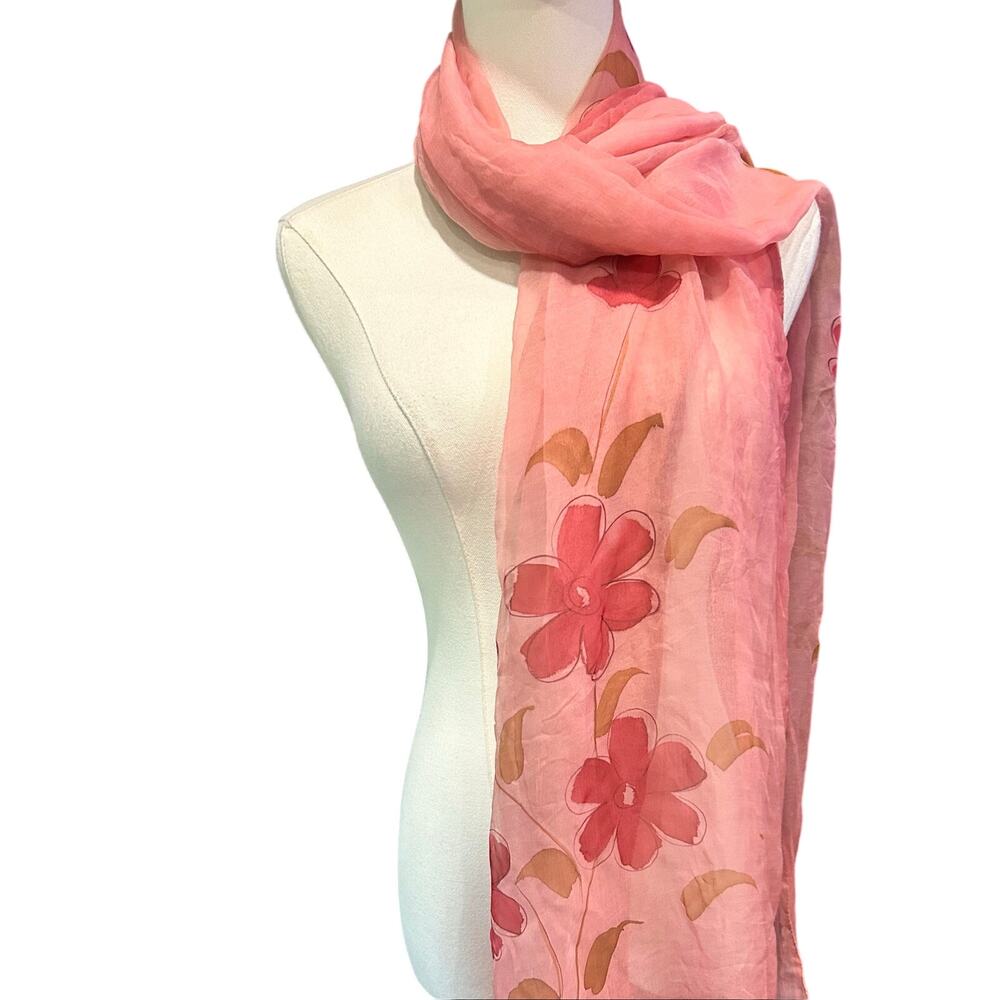 Scarf Pink Floral Chiffon Shawl Y2K Streetwear Fairy Whimsical Boho Chic Glamour